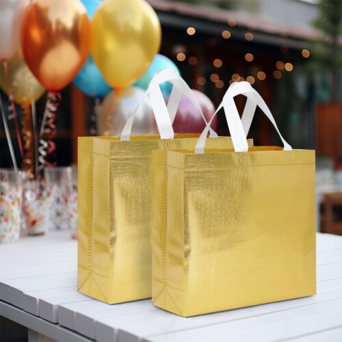 Wrapables Glossy Non-Woven Reusable Gift Bags with Handles for Weddings  (8pc), Gold, 8 Pieces - Food 4 Less