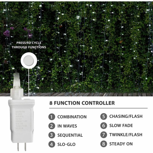 ProductWorks 8-Function Mini Bulb LED Light String, Cool White, 60-Feet Perspective: top