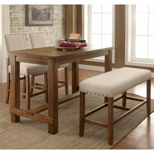 Furniture of America Sinuata Wood Padded Counter Height Bench in Natural Tone Perspective: top