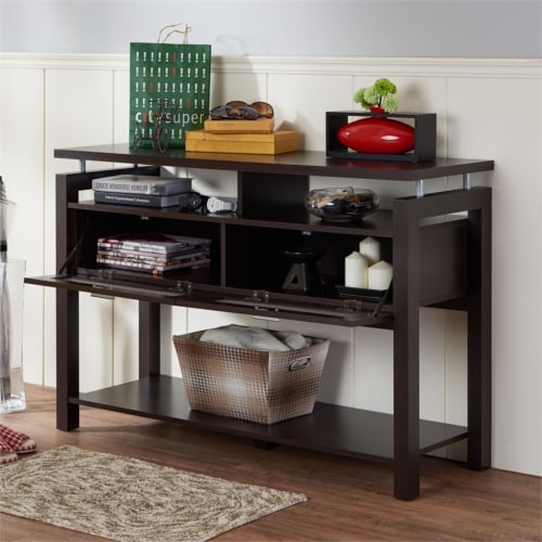 Furniture of America Tayler Contemporary Wood Storage Console Table in Espresso Perspective: top