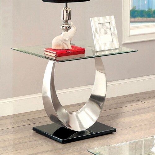 Furniture of America Suse Contemporary Metal 3-Piece Coffee Table Set in Silver Perspective: top