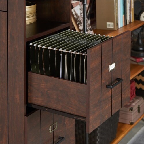 Furniture of America Thelo Industrial Wood Filing Cabinet with Wheels in Walnut Perspective: top