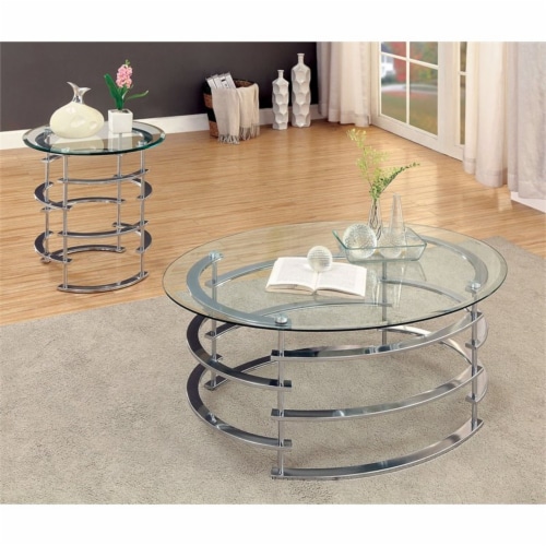 Furniture of america dess modern on sale chrome metal oval coffee table