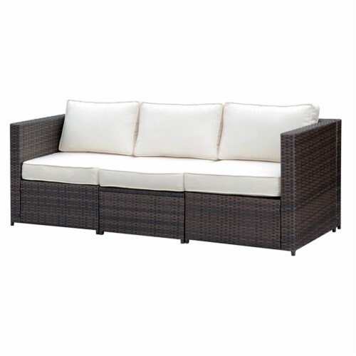 Furniture of America Daley Rattan 3-Piece Patio Sofa Set in Brown and Beige Perspective: top