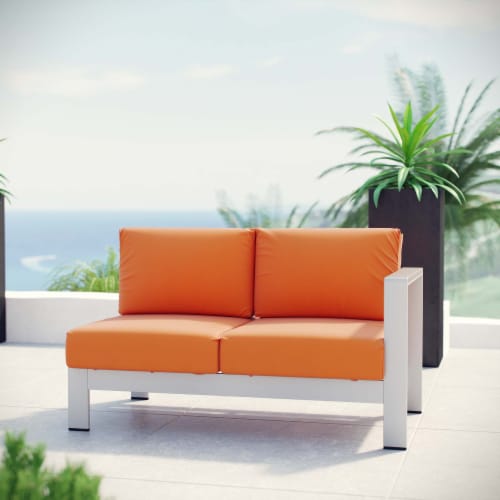 Shore Right-Arm Corner Sectional Outdoor Patio Aluminum Loveseat - Silver Orange Perspective: top