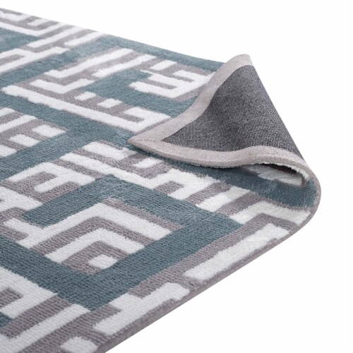 Nahia Geometric Maze 8x10 Area Rug ivory, light gray and sky blue Perspective: top