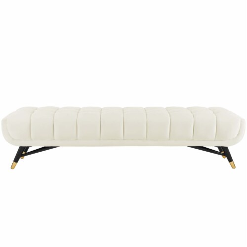 Adept Upholstered Velvet Bench - Ivory Perspective: top