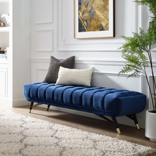 Adept Upholstered Velvet Bench - Midnight Blue Perspective: top