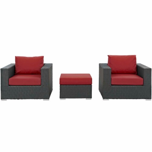 Sojourn 3 Piece Outdoor Patio Sunbrella Sectional Set - Canvas Red Perspective: top