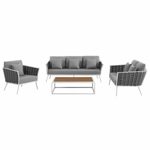 Stance 4 Piece Outdoor Patio Aluminum Sectional Sofa Set - White Gray Perspective: top