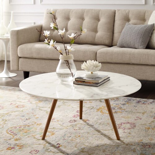Lippa 36 Round Artificial Marble Coffee Table with Tripod Base 1