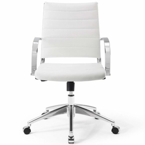 Modway Jive Mid Back Ribbed Faux Leather Office Swivel Chair in White Perspective: top