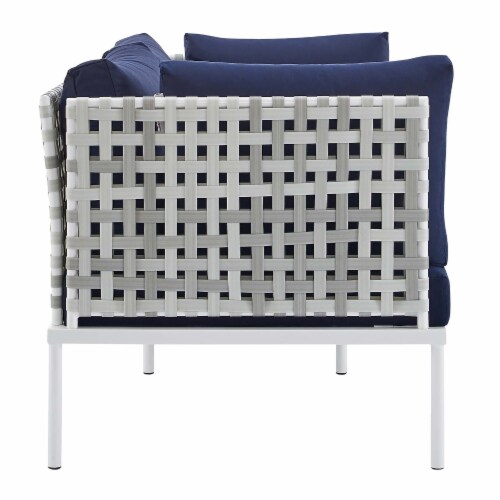 Harmony 8-Piece  Sunbrella® Basket Weave Outdoor Patio Aluminum Seating Set Perspective: top