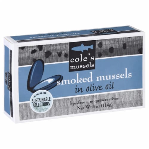 Cole's Smoked Mussels in Olive Oil Perspective: top