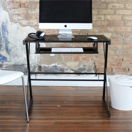 Solo Small Glass Top Computer Desk in Black Walker Edison 1