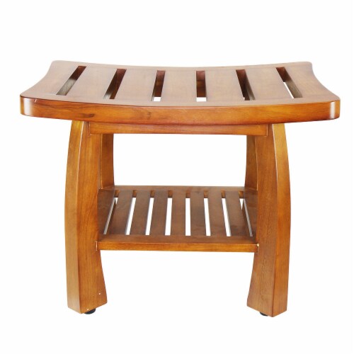 Oceanstar Solid Wood Spa Bench with Storage Shelf, Teak Color Finish Perspective: top