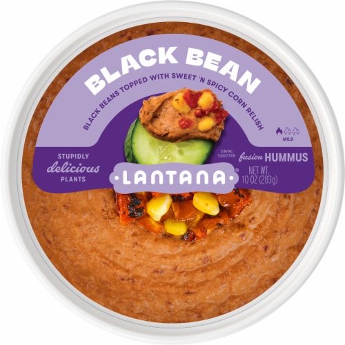 Lantana Black Bean Hummus with Spicy Corn Relish Topping Perspective: top