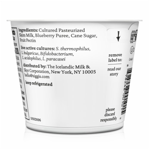 Siggi's Blueberry Nonfat Icelandic Style Skyr Yogurt Cup Perspective: top