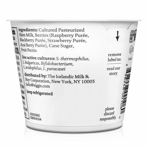 Siggi's™ Mixed Berries & Acai  Nonfat Icelandic Style Skyr Yogurt Cup Perspective: top