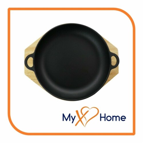 9.5 Round Cast Iron Wok/Skillet with Handles & Wooden Base (1 Skillet) by MyXOHome Perspective: top