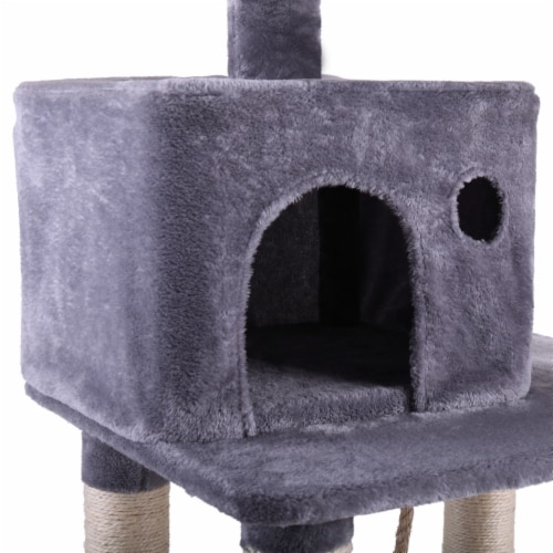 Simplie Fun Sturdy Cat Tree with Sisal Posts, Plush Perches, and Fun Pompoms Perspective: top
