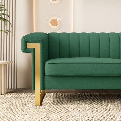 Simplie Fun Contemporary Plush Velvet Sofa with Vertical Stripes and Gold Accents Perspective: top