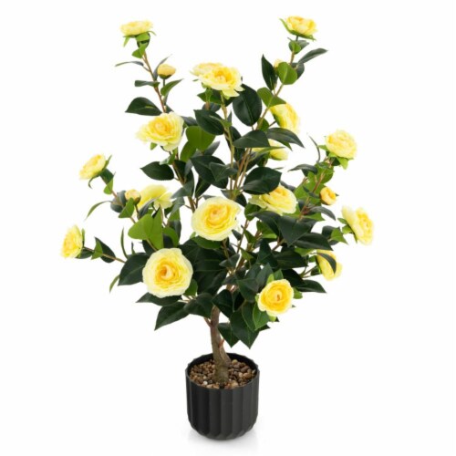 Artificial Camellia Tree 35in Faux Floral Plant With Orange