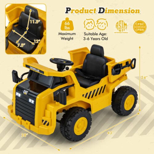 Hivvago 12V Caterpillar Licensed Kids Ride on Dump Truck with Tiltable ...