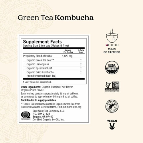 Yogi Tea Organic Green Tea Kombucha (4 Packs, 16 Bags Each) Perspective: top