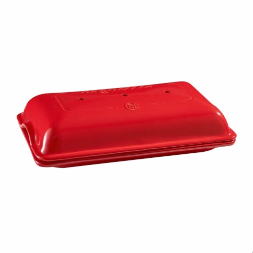 Emile Henri Ceramic Baguette Bread 3 Loaf Oven Baking Pan with Lid, Burgundy Perspective: top
