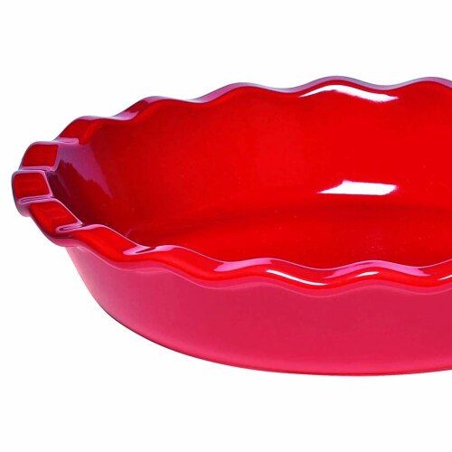 Emile Henry Round Ceramic Pie Dish Kitchen Bakeware Pan - Burgundy Perspective: top