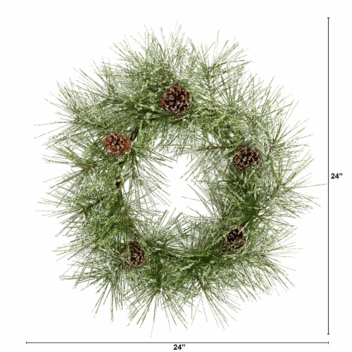 24 inch Iced Pine Artificial Wreath with Pine Cones Perspective: top