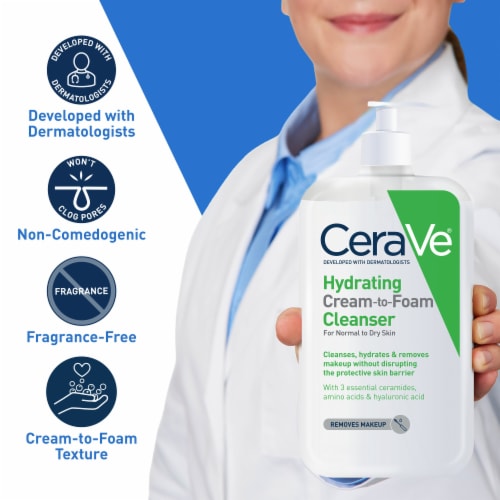 CeraVe Hydrating Cream-to-Foam Makeup Remover Face Wash Cleanser Perspective: top