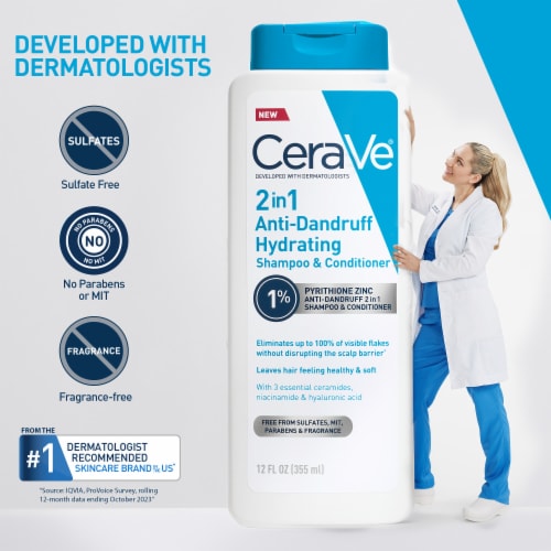 CeraVe Hydrating 2in1 Anti-Dandruff Shampoo + Conditioner, Fragrance Paraben & Sulfate Free Perspective: top