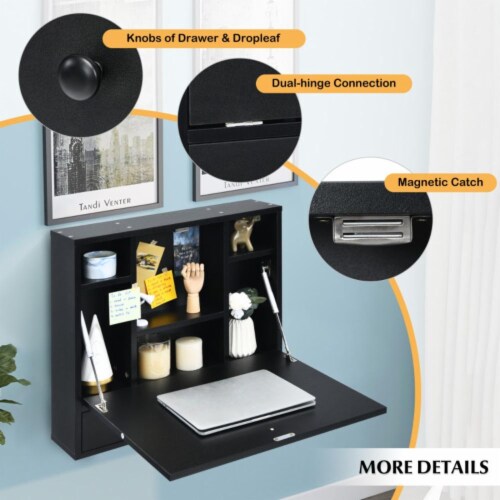 Hivvago Wall Mount Floating Desk Foldable Space Saving Laptop Workstation Black 1 Piece Fry s Food Stores