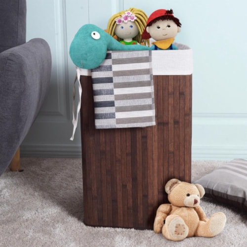 Hivvago Corner Bamboo Hamper Laundry Basket-Brown Perspective: top