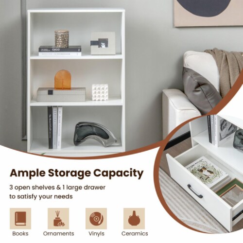 Hivvago 48 Inch Tall 4 Tiers Wood Bookcase with Drawer-White Perspective: top