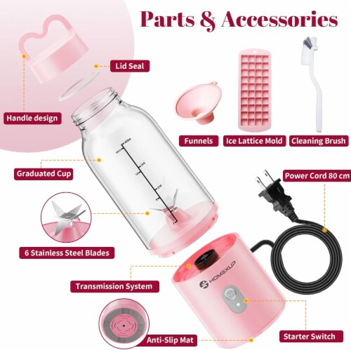 HOMEXUP Portable Personal Blender 17 OZ 500 ML Juicer 175W Pink 1 City Market