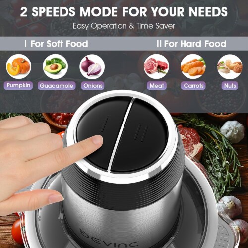 DEVINC Food Processors Mini Meat Grinder & Veggie Chopper with 2 Bowls Perspective: top