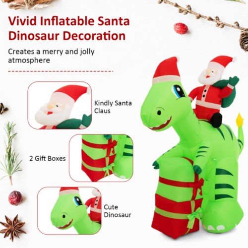 Hivvago 8 Feet Lighted Christmas Inflatable Santa Claus Dinosaur Decoration with Gift Boxes Perspective: top