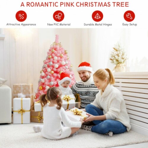 Hivvago Pink Christmas Tree with Snow Flocked PVC Tips and Metal Stand-4.5 ft Perspective: top