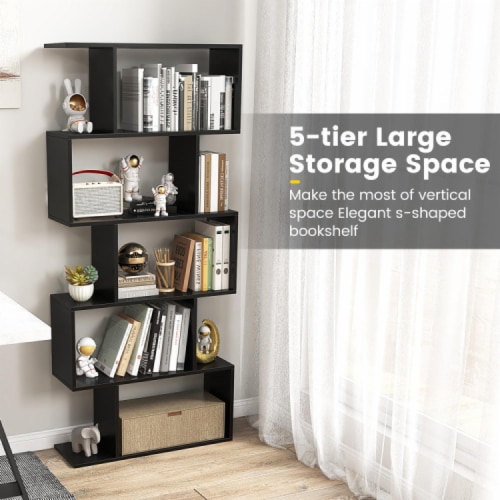 Hivvago 5-Tier Bookshelf with Anti-Toppling Device for Living Room Home Office-Black Perspective: top