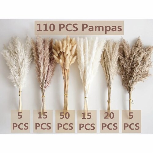 Bannifll, Dried Pampas Grass Bouquet, Boho Table Decor - 110 PCS Perspective: top