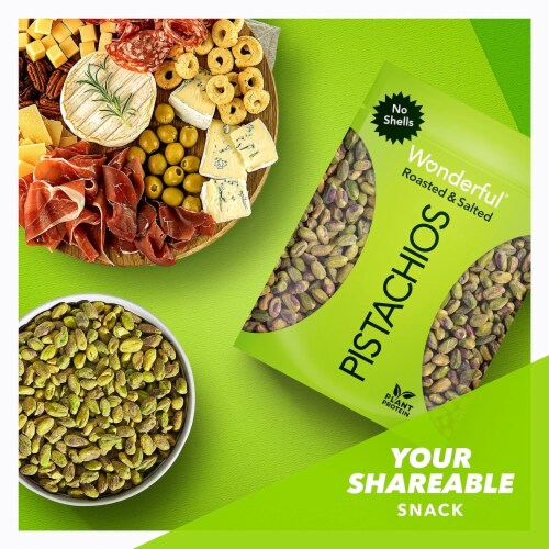 Wonderful Pistachios No Shells, Roasted & Salted Nuts, 24 Ounce Resealable Bag, Good Source o Perspective: top
