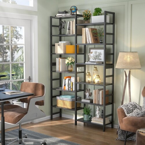 Homykic 6 Tier Double Wide Bamboo Bookshelf Black 1 Piece Pick n Save