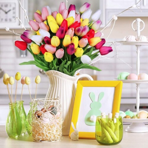 Multicolor Tulips Artificial Flowers 14 Tall 28 Pcs Perspective: top
