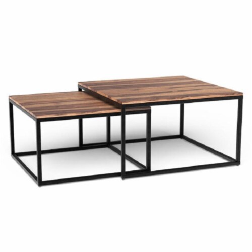 Set Of 2 Squared Off Natural Wood Nesting Coffee Tables