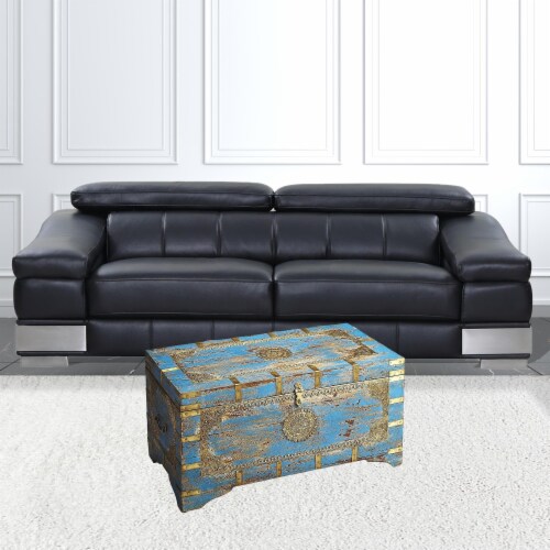 Traditional Hand Painted Brass Inlay Storage Trunk Traditional Hand Painted Brass Inlay Storage Trunk