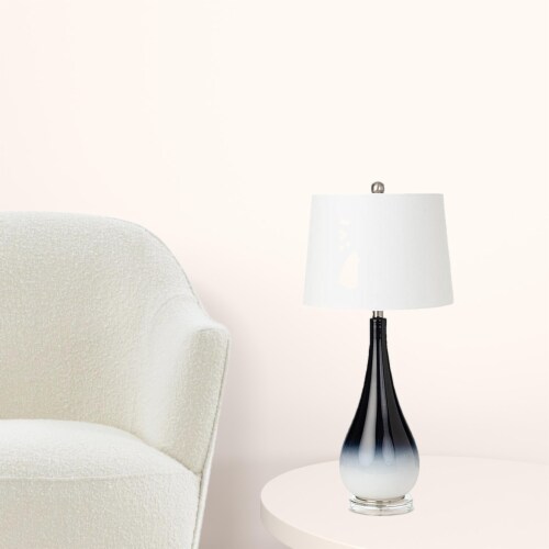 Hivvago Set Of Two 31 inch Black And White Glass Table Lamps With White Empire Shade Set of 2 QFC