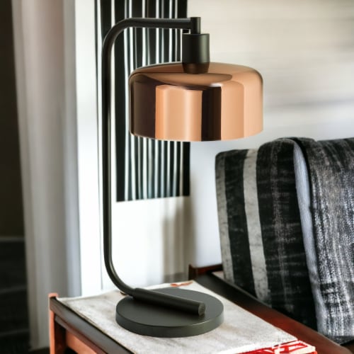 Hivvago 20 inch Black Metal Arched Table Lamp With Copper Bowl Shade 1 City Market